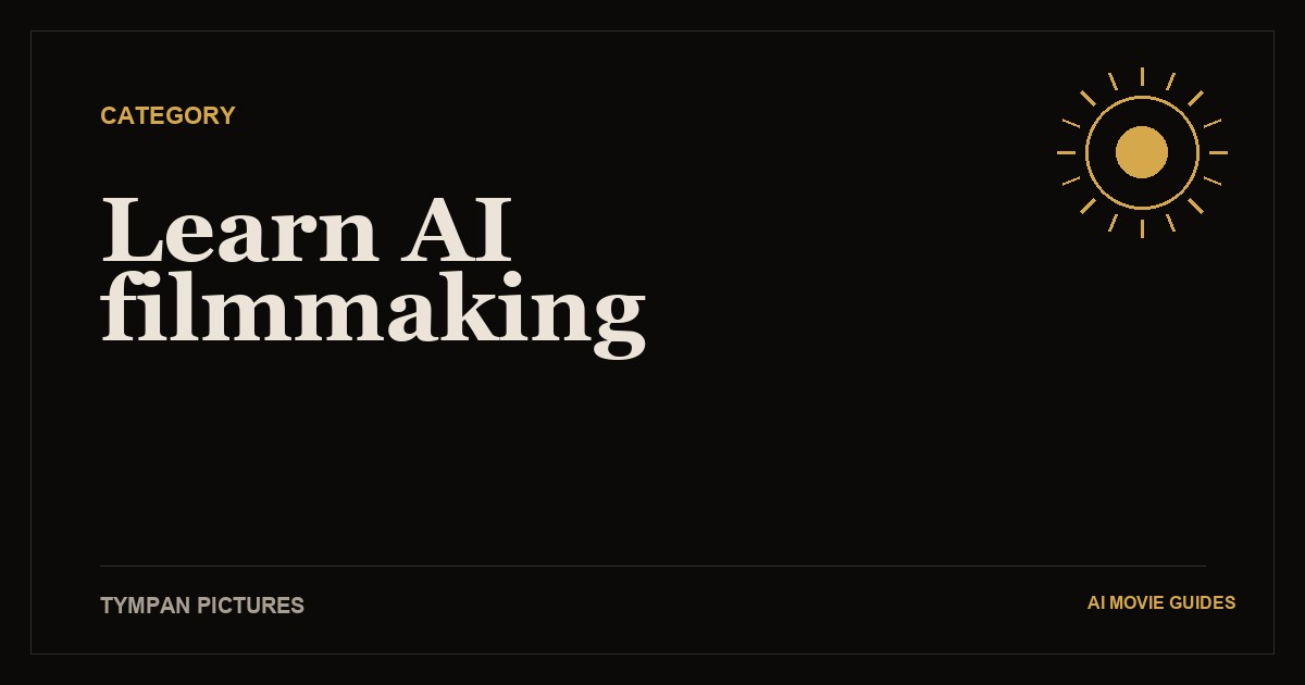 AI Movie Guides cover art: “Learn AI filmmaking” in gold serif type above a thin frame on a dark background